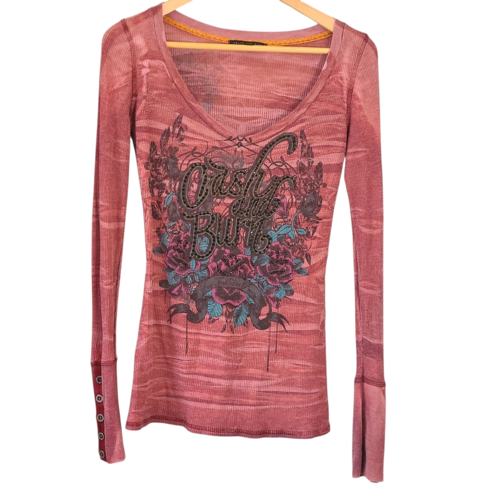 Crash & Burn Pink Graphic Long Sleeve Tee